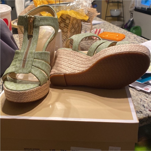 Michael Kors Berkeley Wedge Sandles. Worn once. Size 7M. Sage in color. - Picture 2 of 4
